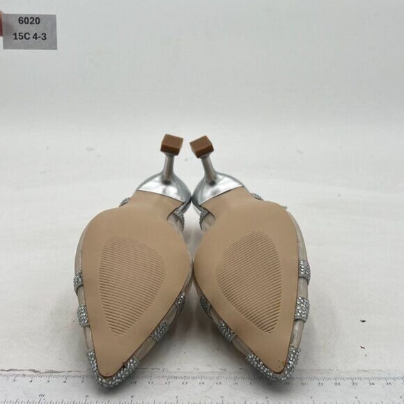 XYD Women Bridal Slingback Heels Pumps Closed Pointed Toe Slip On Mesh Rhineston - Picture 7 of 8